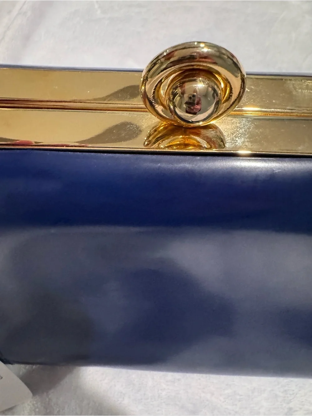 Alberta Di Canio Navy Blue Leather Satchel with Gold Hardware
